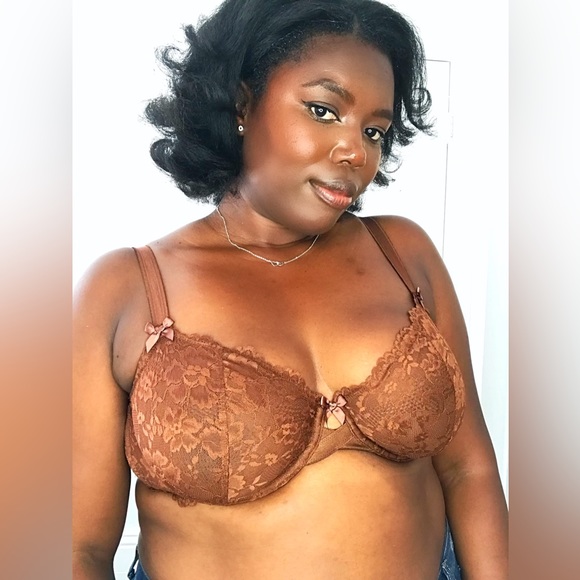 Savage X Fenty Underlined Floral Lace Bra In Brown Sugar in size (42C) Bows - Picture 2 of 3